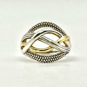 Lagos Vintage Caviar Two Tone Silver & Gold Braided Ring Size 7